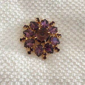 Stunning Vintage Large Brooch with Assorted Dazzling Purple Rhinestones